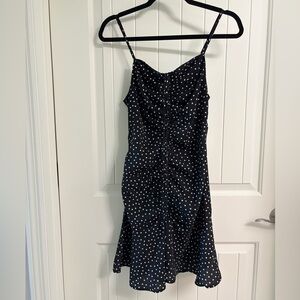 Black Polka Dot Dress, Ruffled Bottom, Gathers down center Sz 4